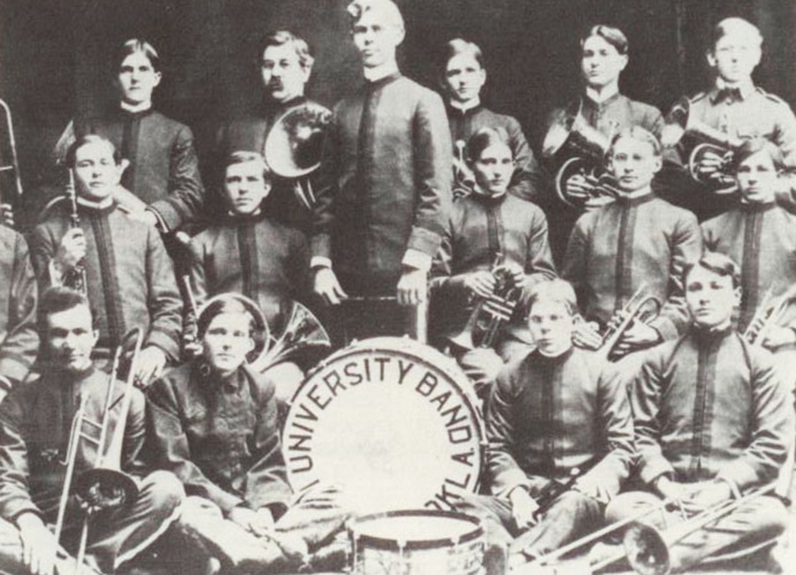 Black and white photograph of the University of Oklahoma band from the Western History Collections.