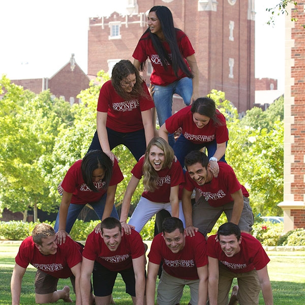 Students forming a human pyramid at the University of Oklahoma.