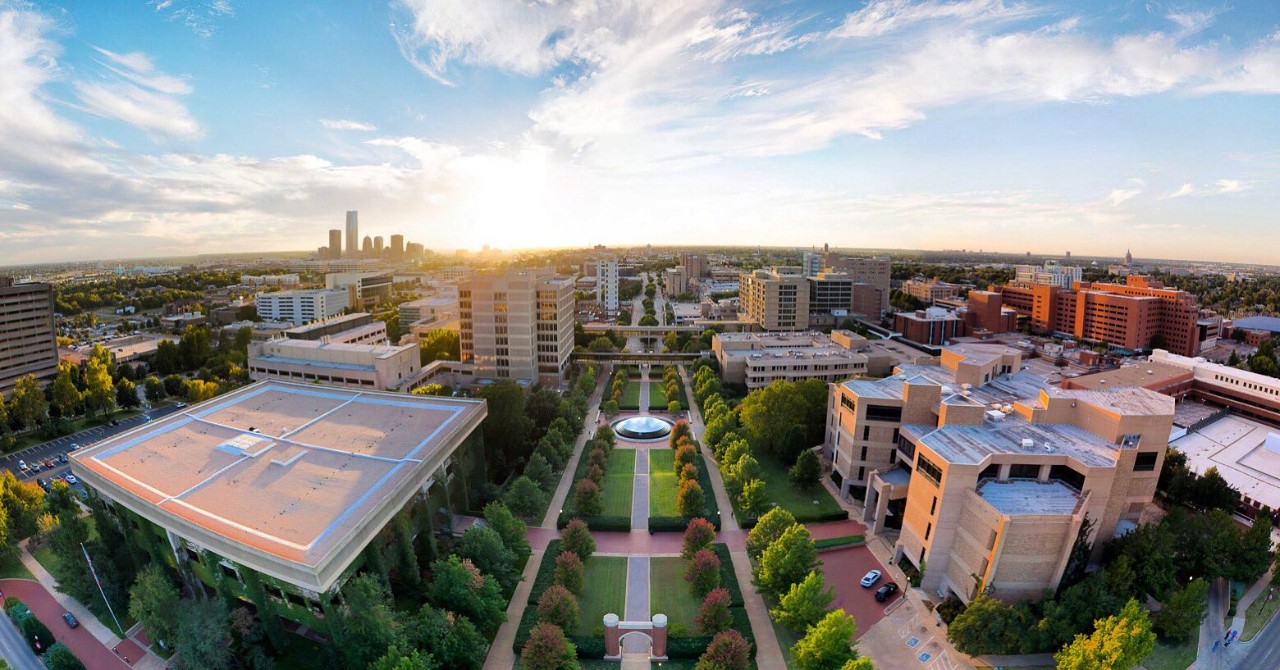 Birds eye view of the Health Sciences Center campus.
