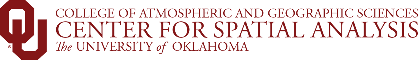 Interlocking OU, College of Atmospheric and Geographic Sciences, 空间分析中心, 皇冠体育 website wordmark.