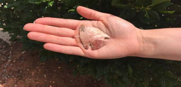 Frequently Asked Questions Header Image, projectile point in hand