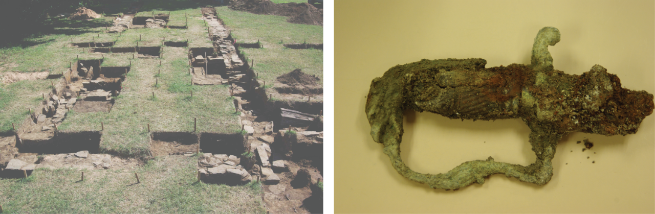 Excavation units and sword handle from Fort Gibson, Muskogee County, OK