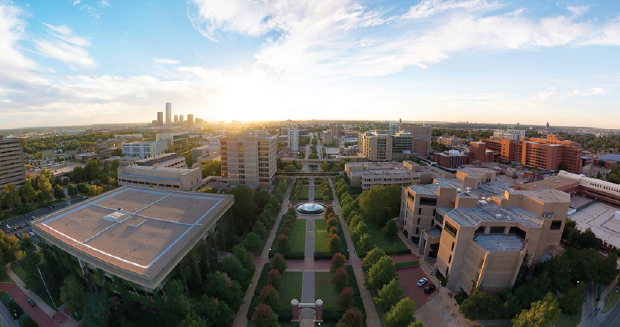 An aerial view of the University of Oklahoma campus.