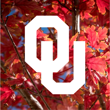 White OU on dark, leafy picture background