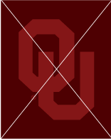 interlocking OU, crimson on dark crimson background