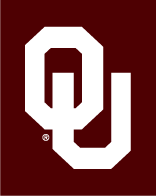 interlocking OU, white on dark crimson background