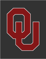 interlocking OU, crimson outlined in white on dark grey background