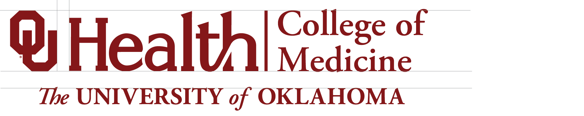Interlocking OU, College of Medicine, 皇冠体育 Health wordmark, two-line example.