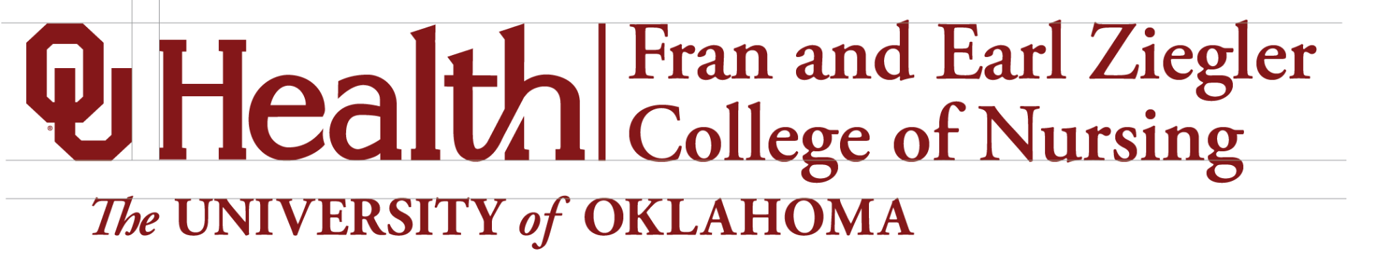 Interlocking OU, College of Nursing, 皇冠体育 Health wordmark, three-line example.