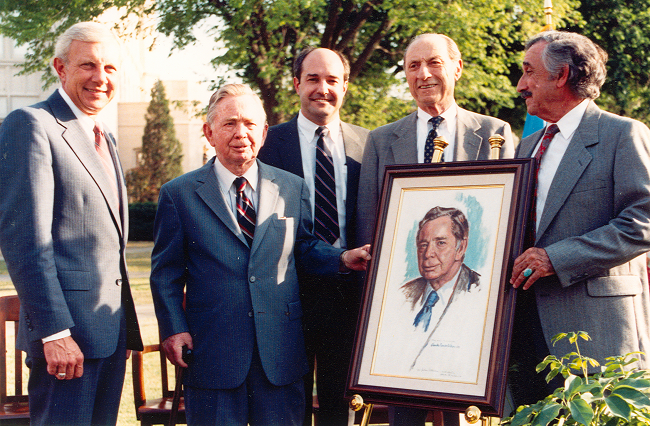 Speaker Carl Albert being presented with a portrait on the day his collection was opened to the public