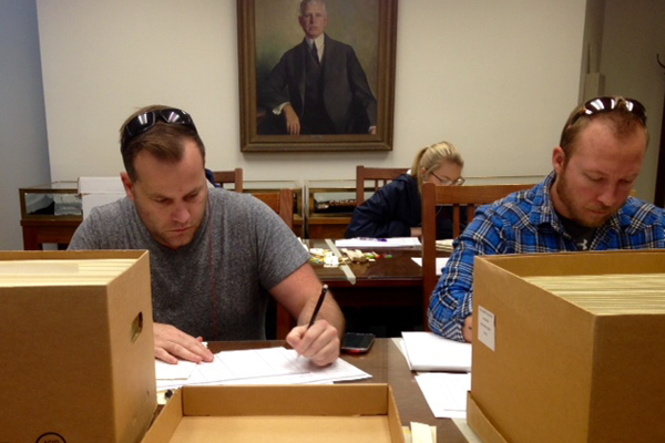 Students working in the Carl Albert Center reading room