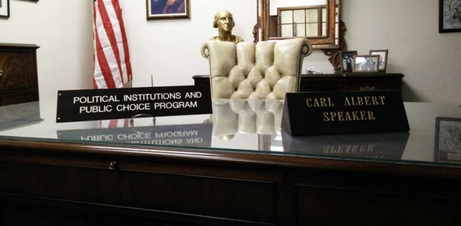 PIPC Hero Image Photo of Carl Albert's desk in his recreated office at the Carl Albert Center Archives