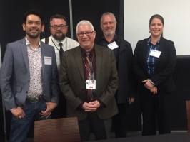 CEIGR-Partners-Present-Work CEIGR members present research at the Stephenson Cancer Center Annual Research Symposium. Pictured (l to r): Justin Lund, Michael Peercy, Bobby Saunkeah, Paul Spicer, Jessica Blanchard.