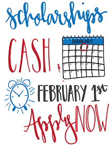 Graphic about the February 1st deadline for scholarship applications