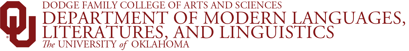 Interlocking OU, Dodge Family College of Arts and Sciences, Department of 现代语言、文学和语言学, the University of Oklahoma website wordmark.