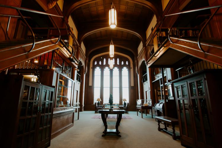 A wide shot photo of the Western History Collections.