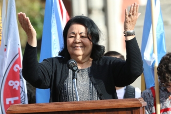 Christine Armer giving a speech.