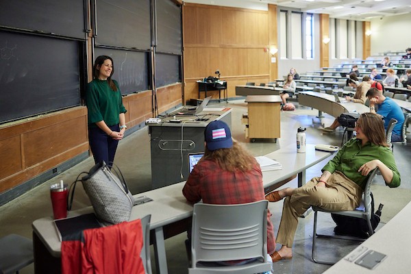 Allyson Shortle listening to students.