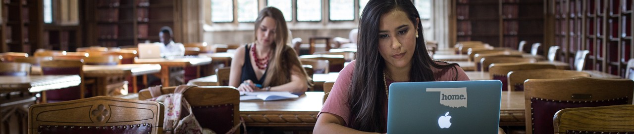 Students studying in the Great Reading Room in Bizzell Memorial Library.