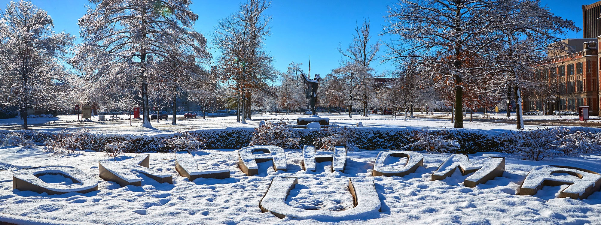 Oklahoma U garden covered in snow