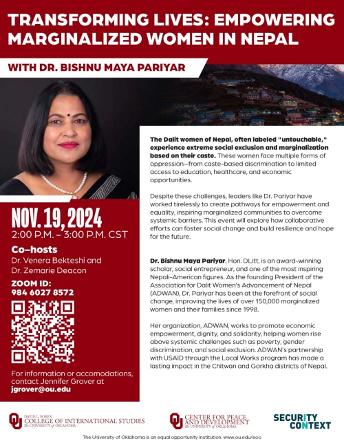 Transforming Lives: Empowering Marginalized Women in Nepal, a Presentation with Dr. Bishnu Maya Pariyar