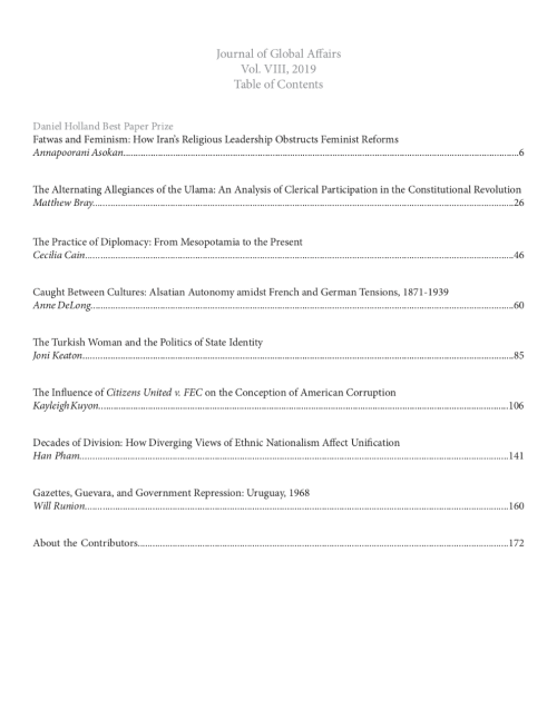 全球事务杂志 2019 Table of Contents