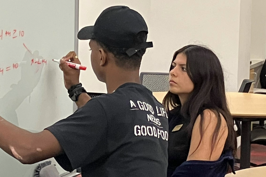 student working with catalyst professor