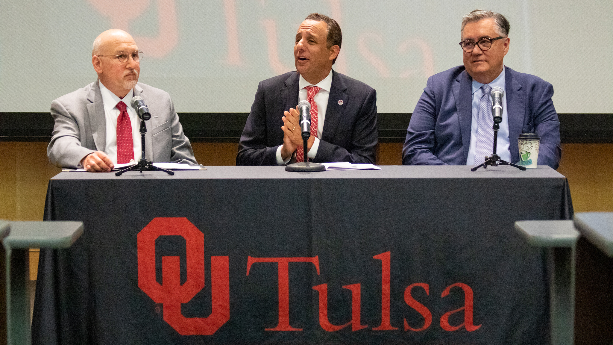 OU President Harroz, OU-Tulsa President Sluss, VP Research and Partnerships Diaz de la Rubia