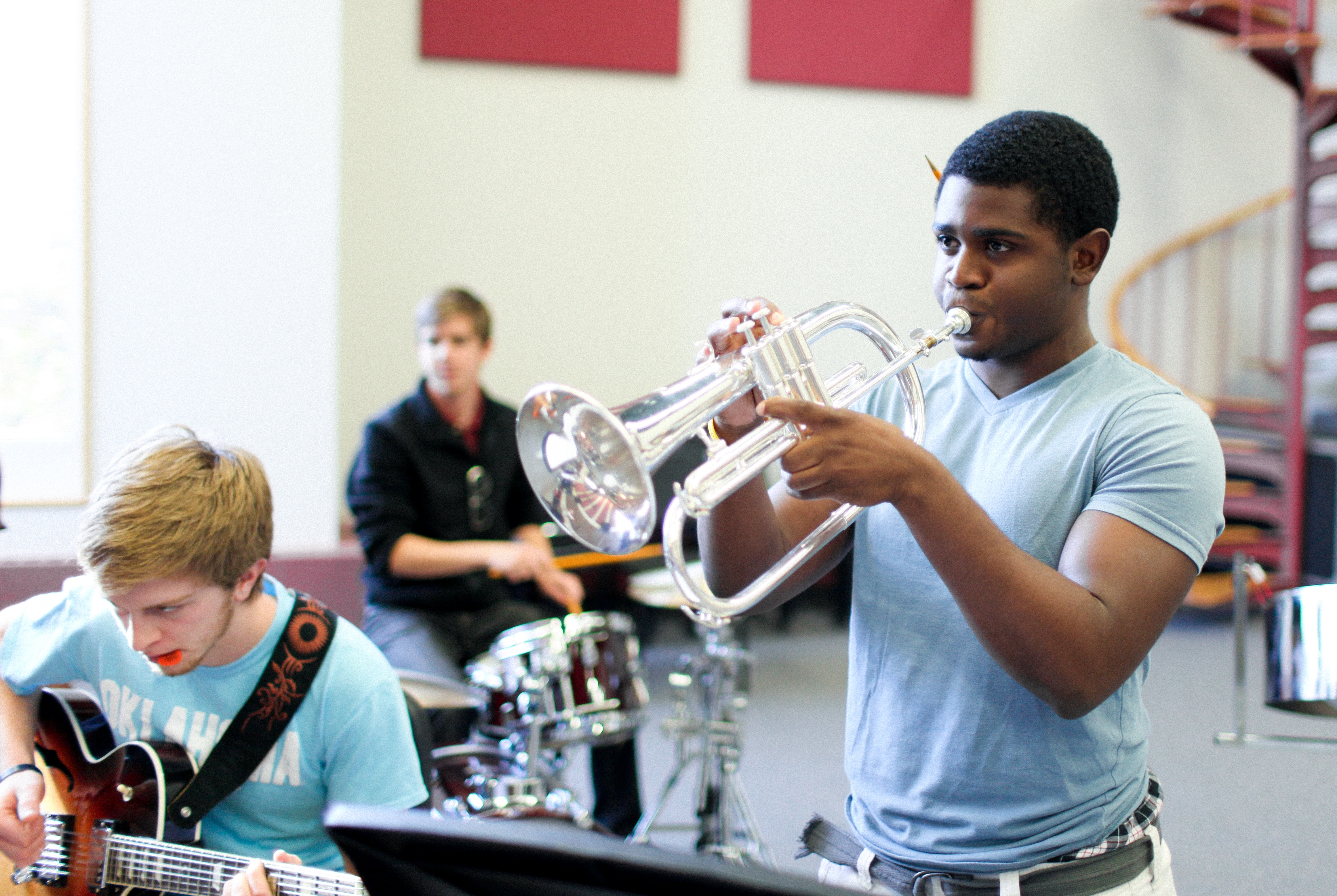 Students playing instruments.