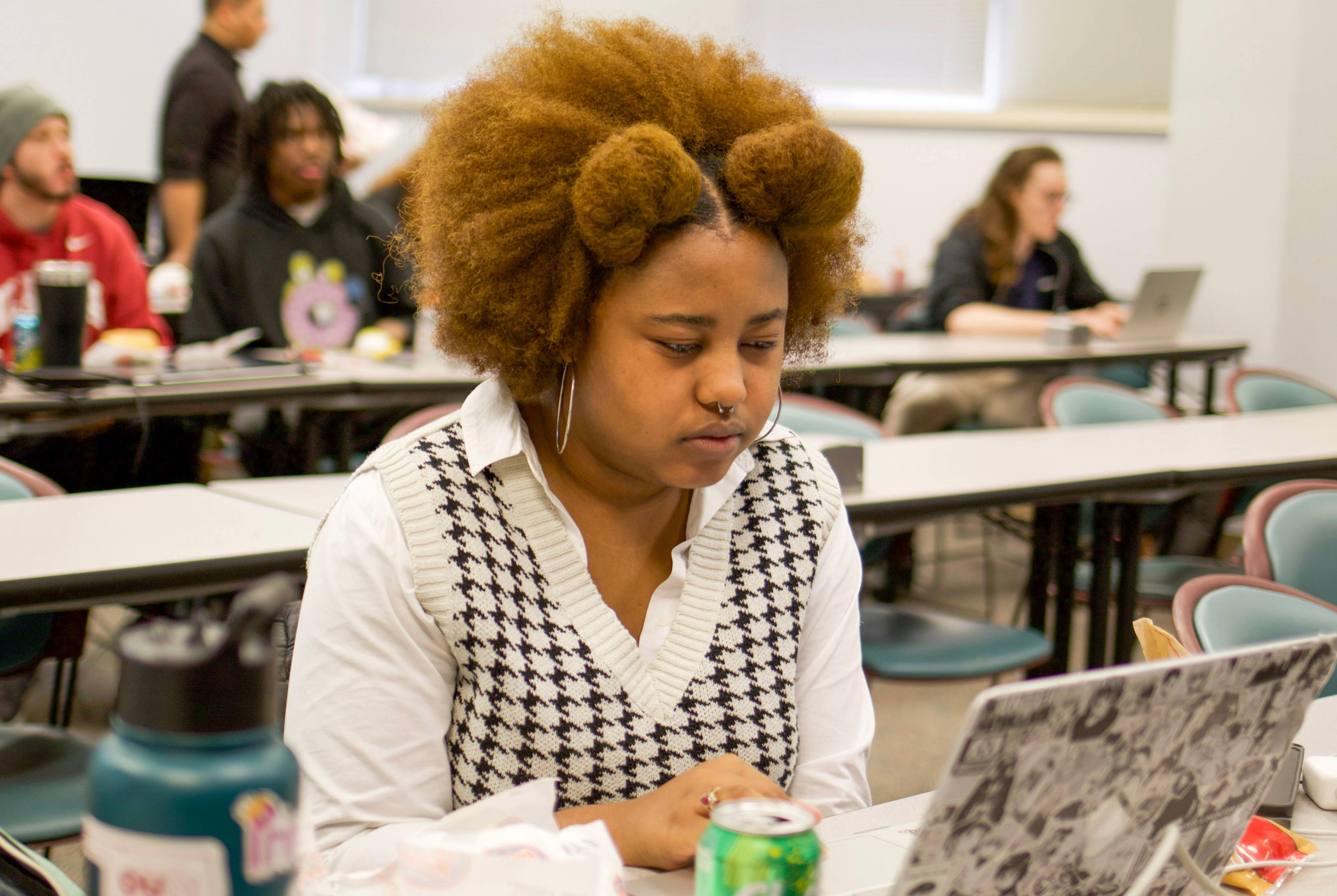 Sanaa Byron working on homework.