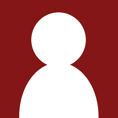 A person silhouette icon in white over a crimson background.