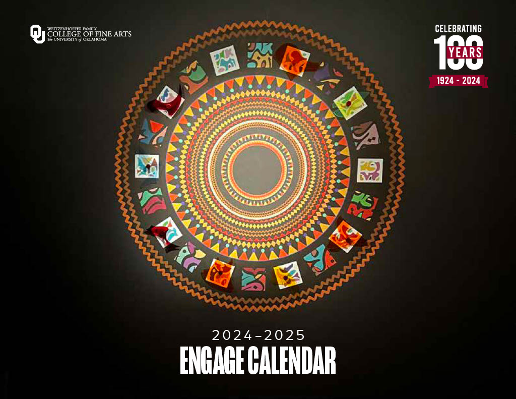 Weitzenhoffer Family 美术学院 2024 - 2025 Engage Calendar, with a large piece of circular artwork.