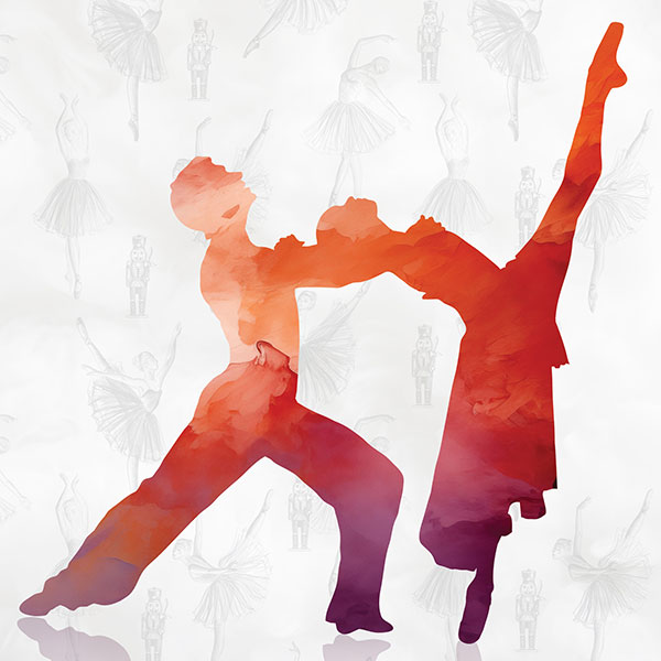 Two dancer silhouettes in a ballet pose.