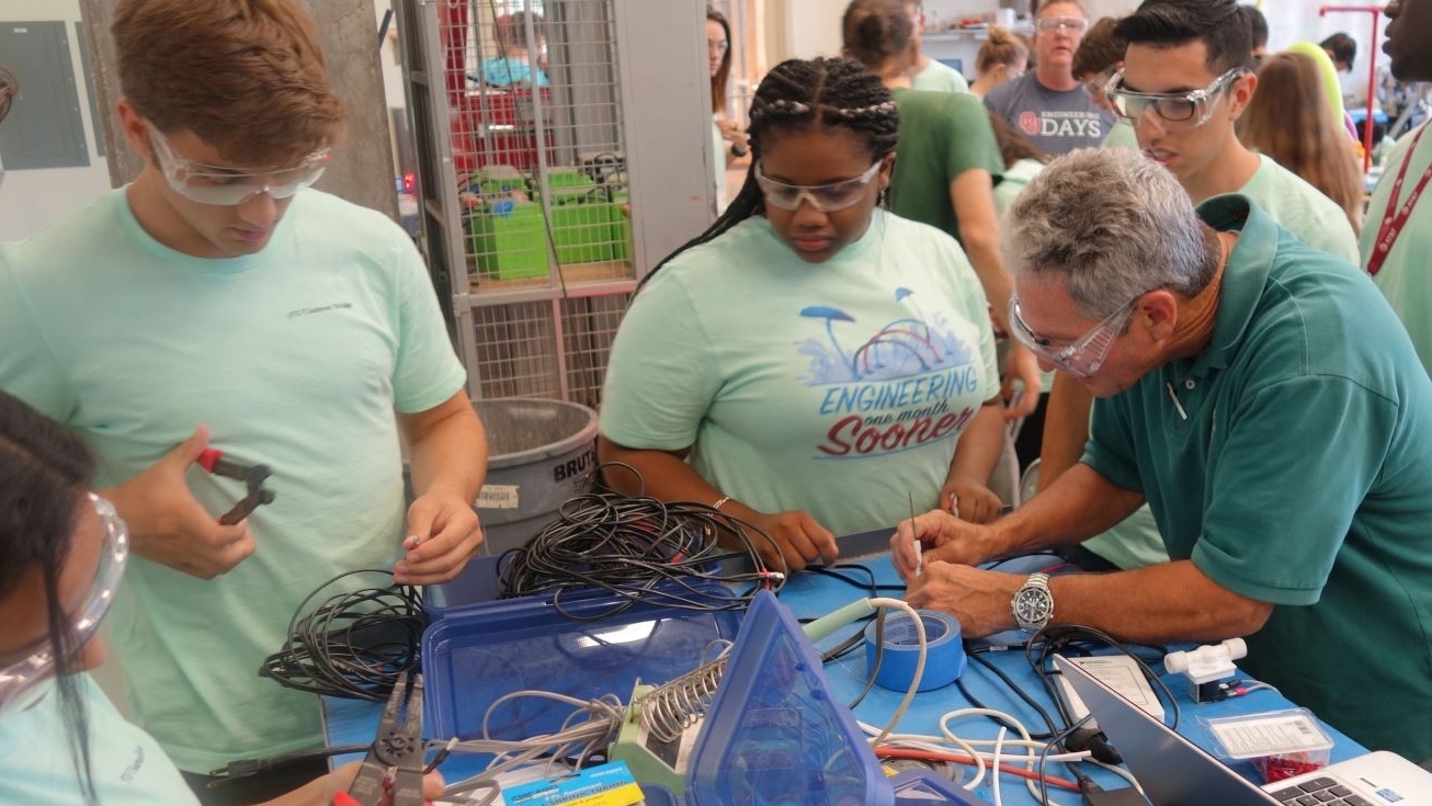 Students working on robotics.