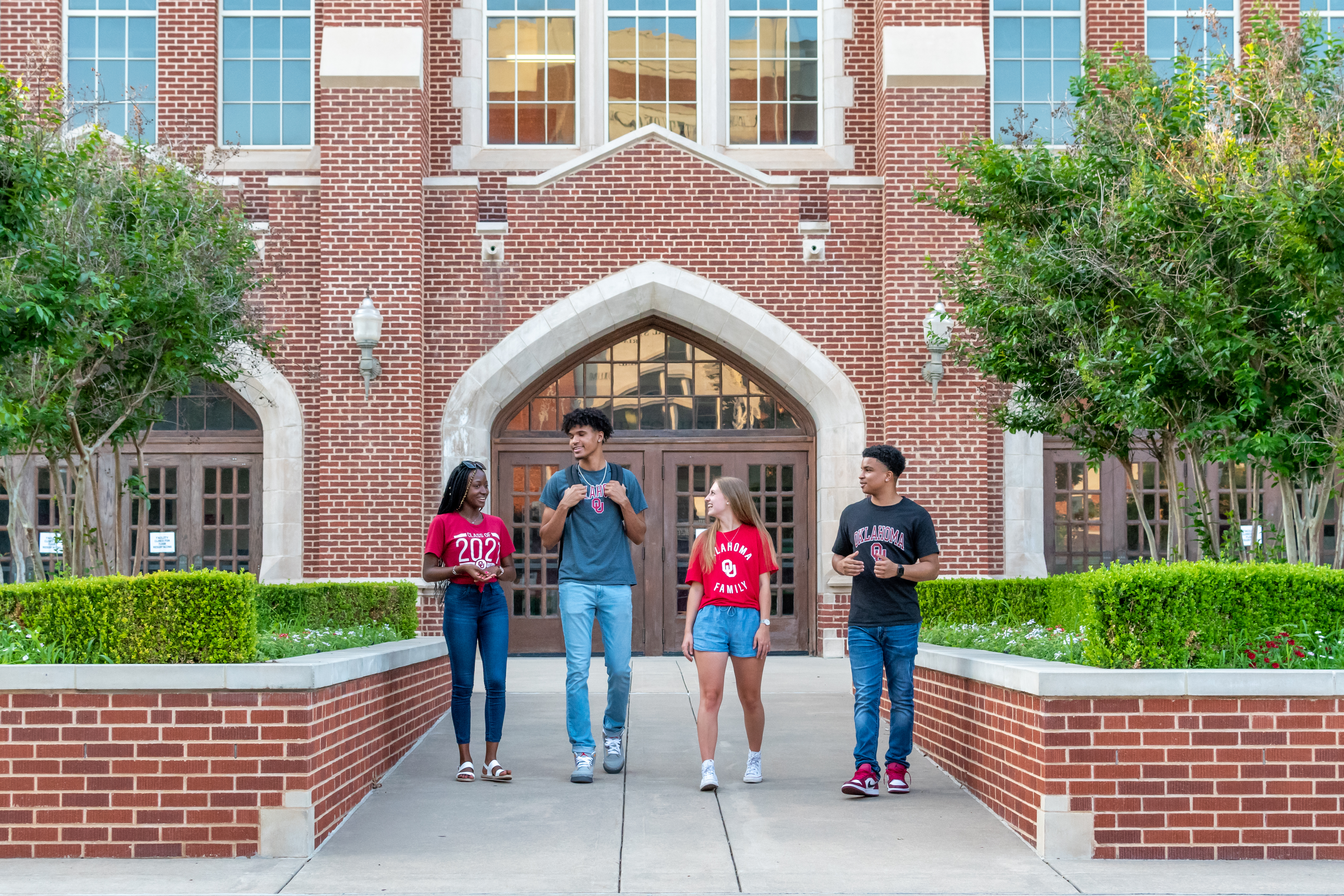 Students walking on campus together