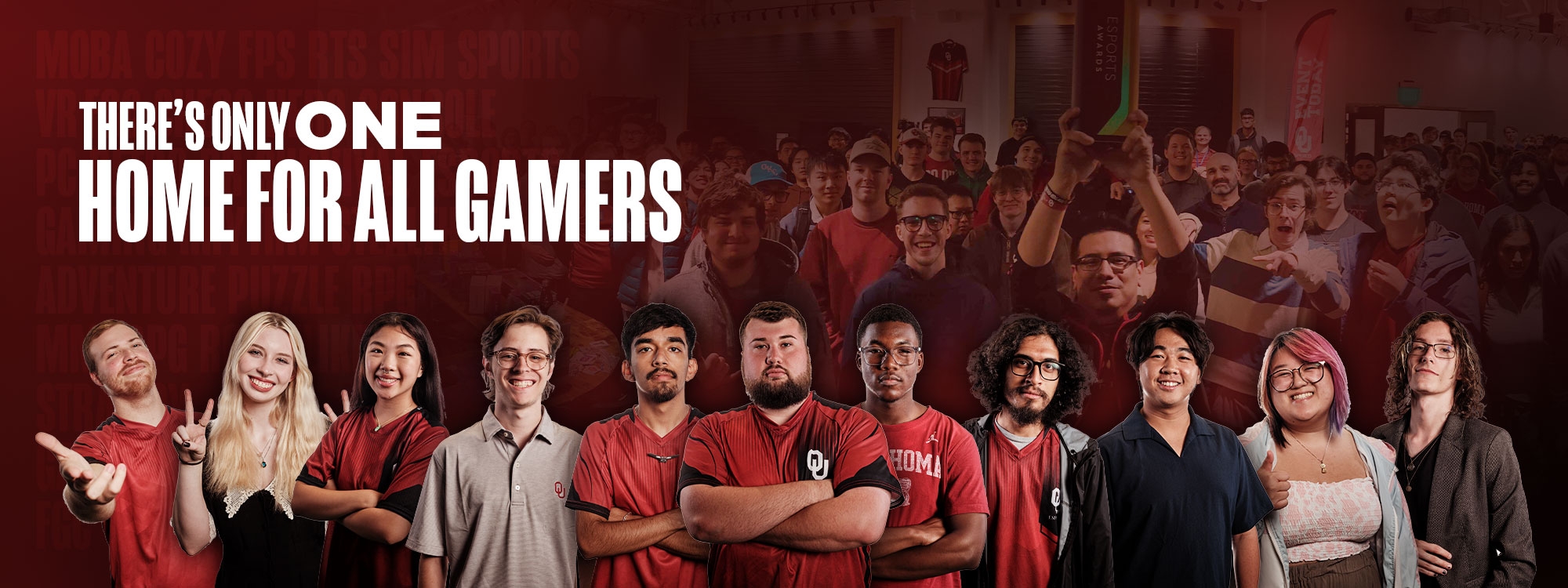 There's Only One Home for All Gamers banner with people along the bottom.