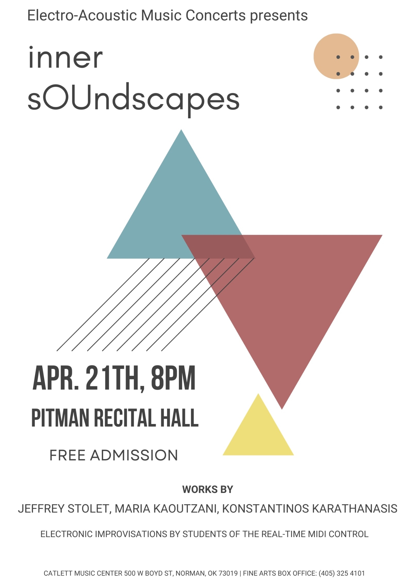 inner sOUndscapes free concert April 21st at 8pm in Pitman Recital Hall