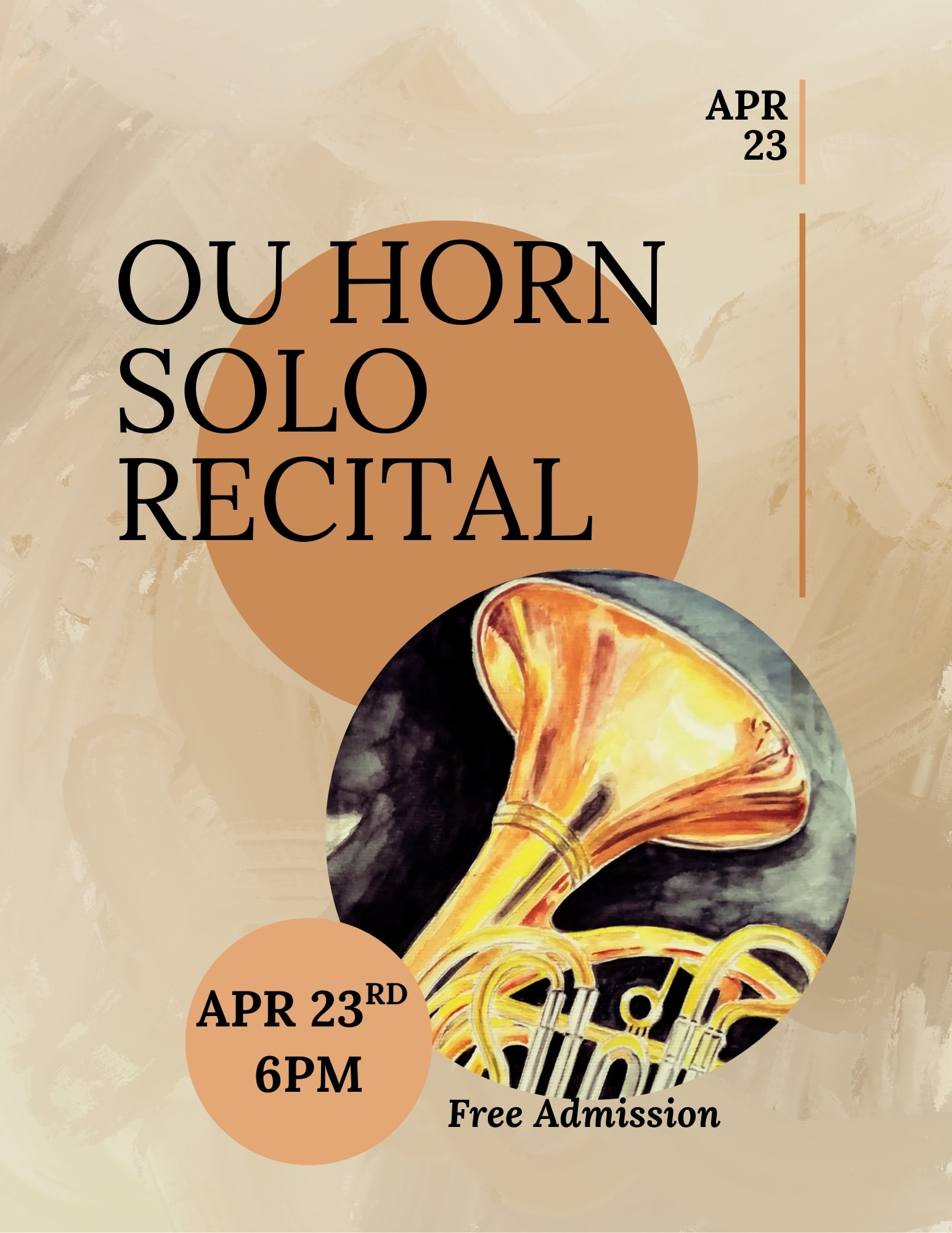 Free concert - OU horn solo recital april 23rd at 6pm in Pitman Recital Hall