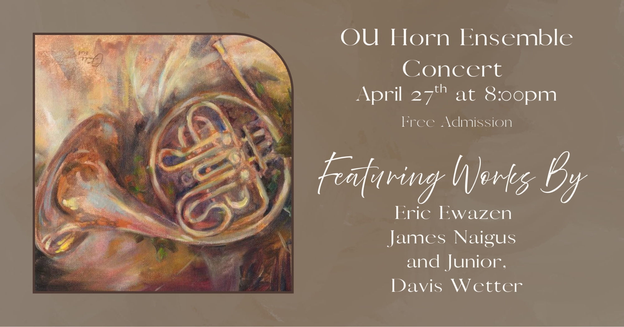 Free concert - OU Horn Ensemble April 27th at 8pm in Sharp Concert Hall