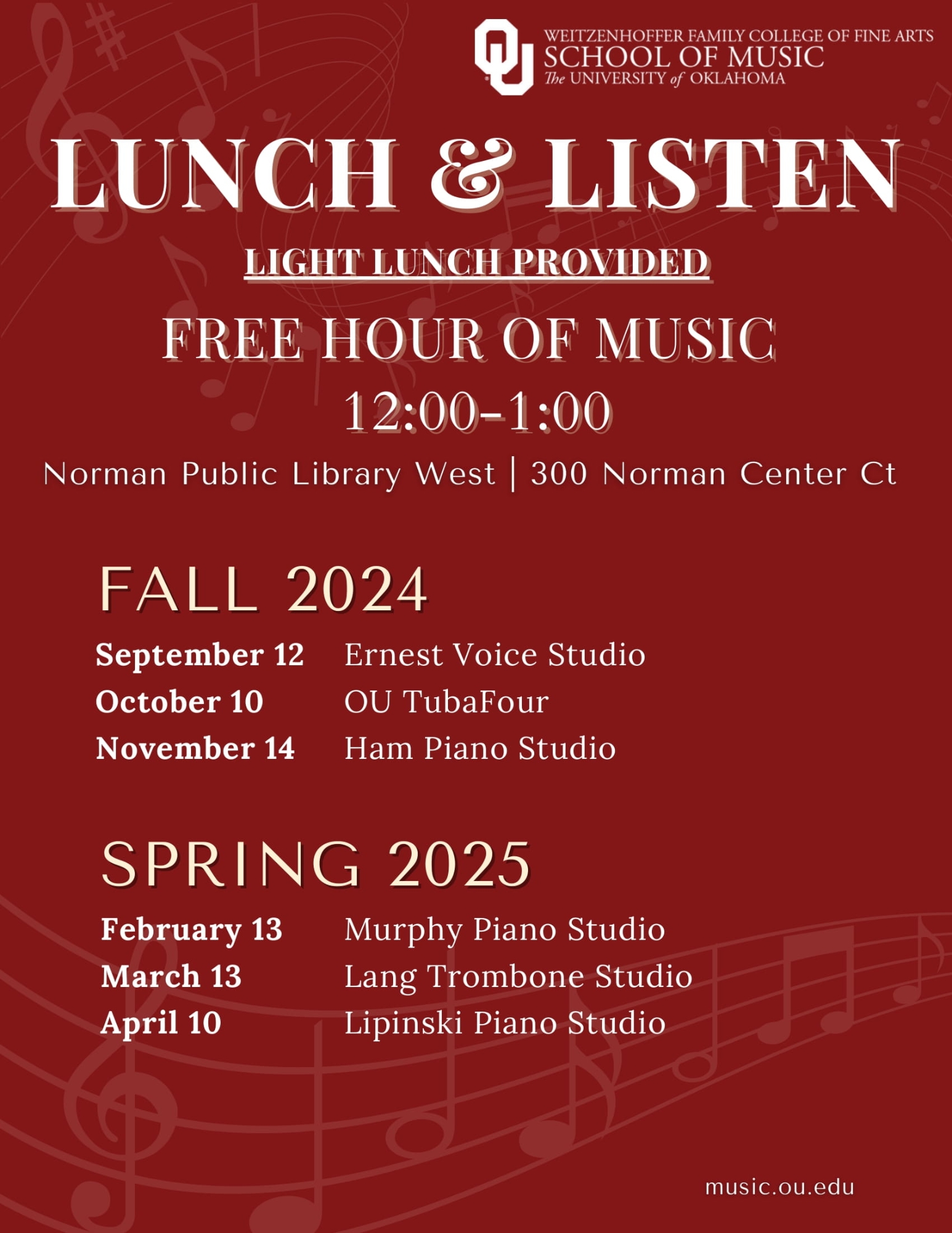 2024-2025 Lunch and Listen series overview. Contact avance@ou.edu for more details.