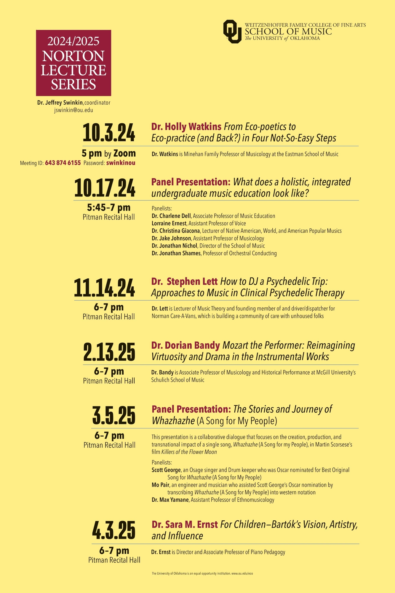 2024-2025 Norton Lecture Series Overview. Contact jswinkin@ou.edu for more details.