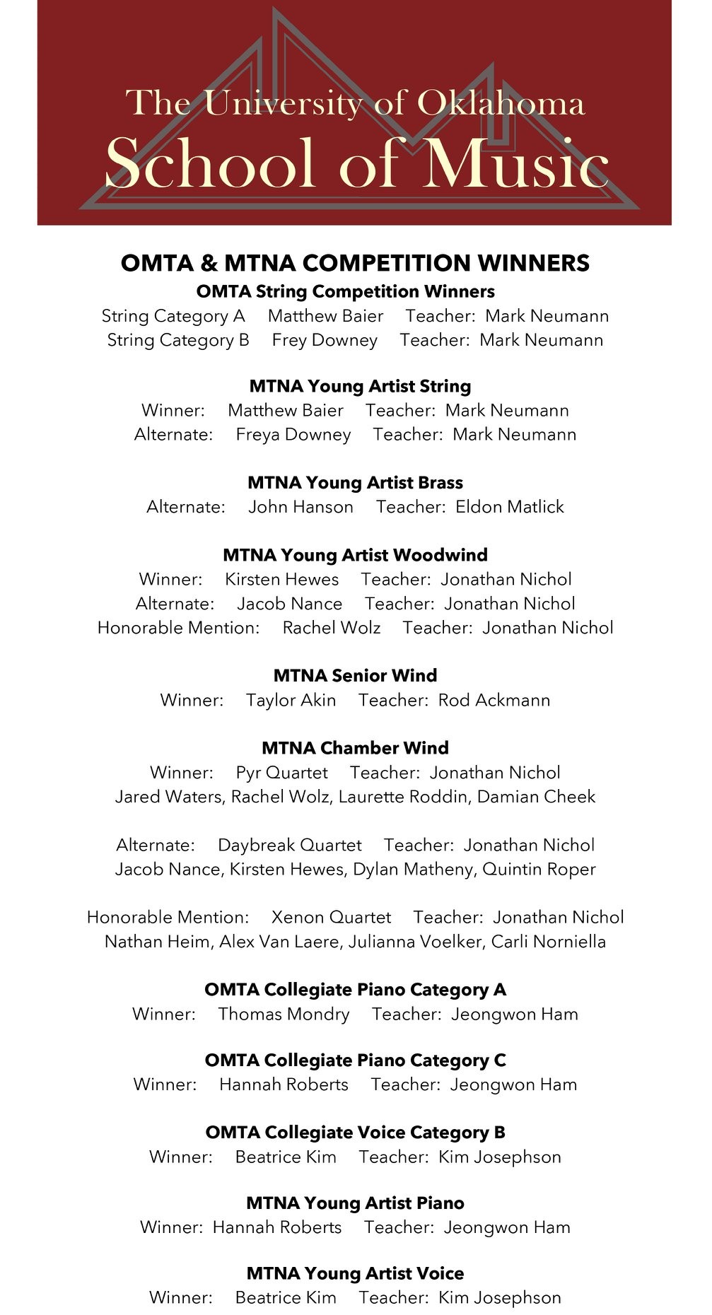 MTNA Successes - November 2018