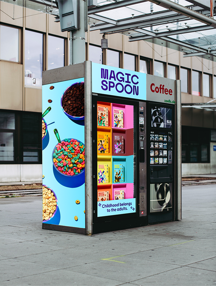 Magic Spoon advertisement on coffee machine.