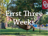 First three weeks picture of student in hammock with "First three weeks" text
