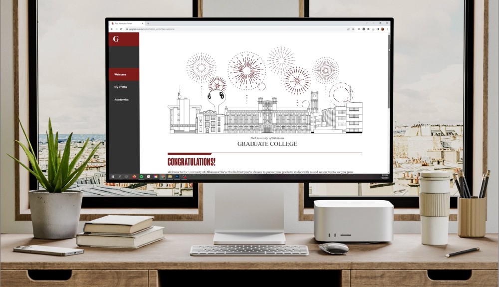 home page mockup of the new graduate student welcome portal on a mac desktop.
