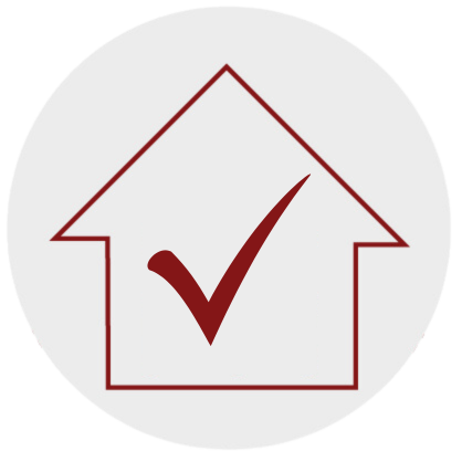 Grey circle with an image of a house with a check mark on top of it
