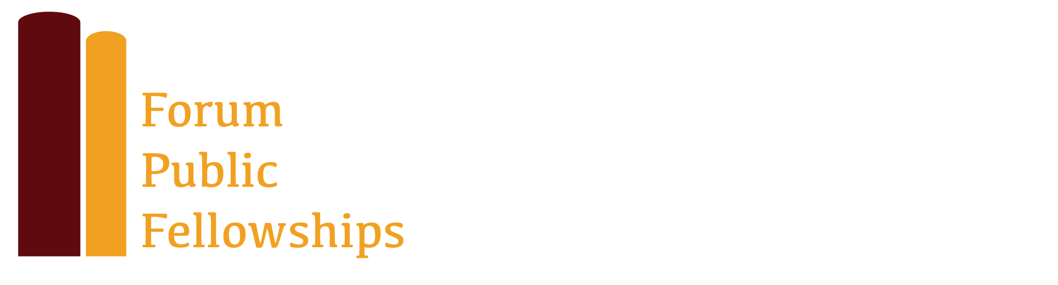Abstract emblem of two books, one crimson, one gold, with the text "Forum Public Fellows"