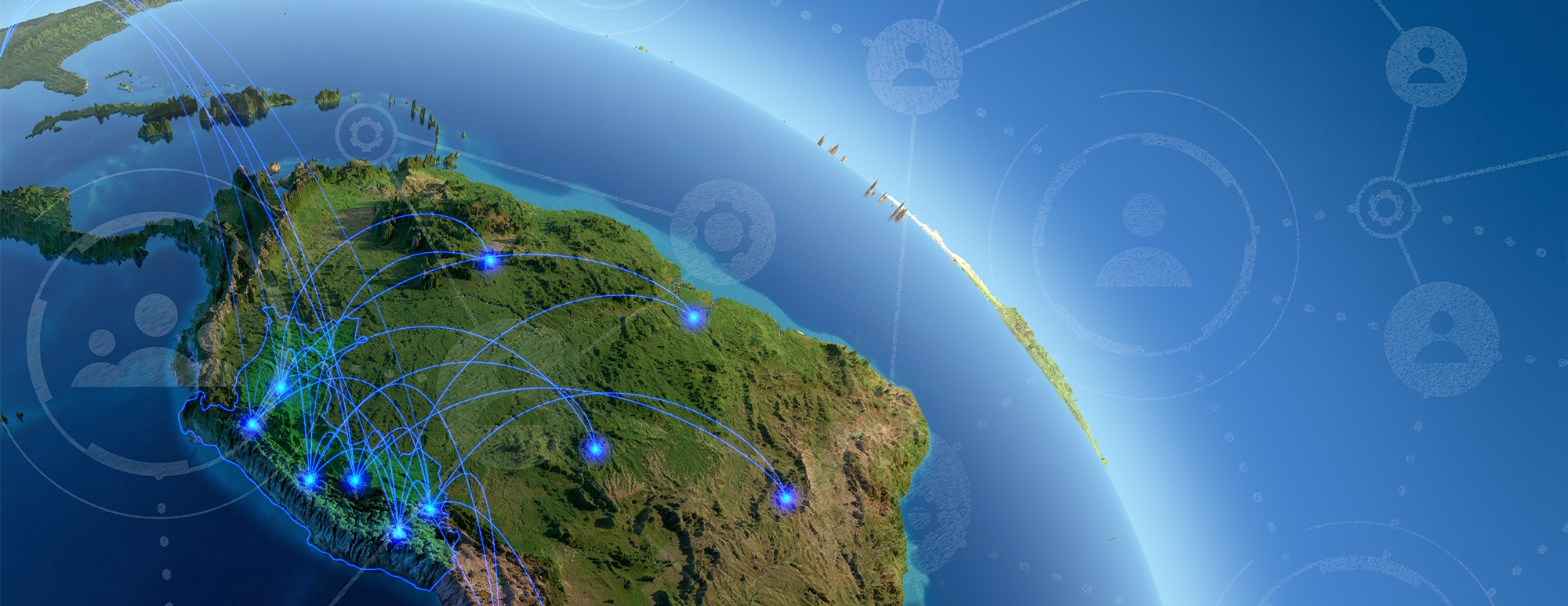 Global view of South America with networks coming out of Peru