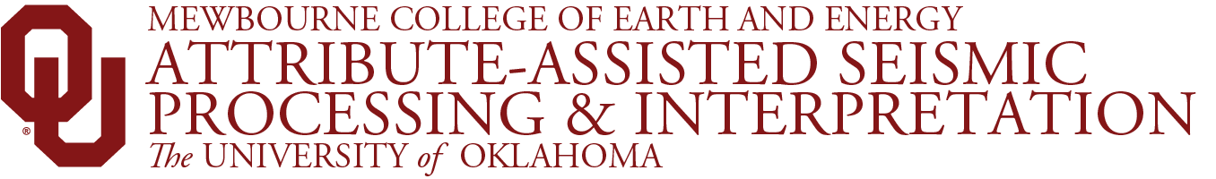 Interlocking OU, Mewbourne College of Earth and Energy, Attribute-Assisted Seismic Processing & 解释, 皇冠体育 website wordmark.