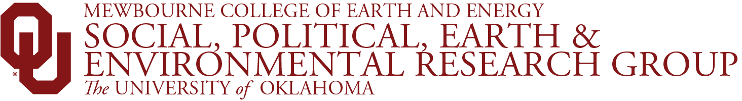Interlocking OU, Mewbourne College of Earth and Energy, Social, Political, Earth & 环境皇冠体育研究 Group, 皇冠体育 website wordmark.